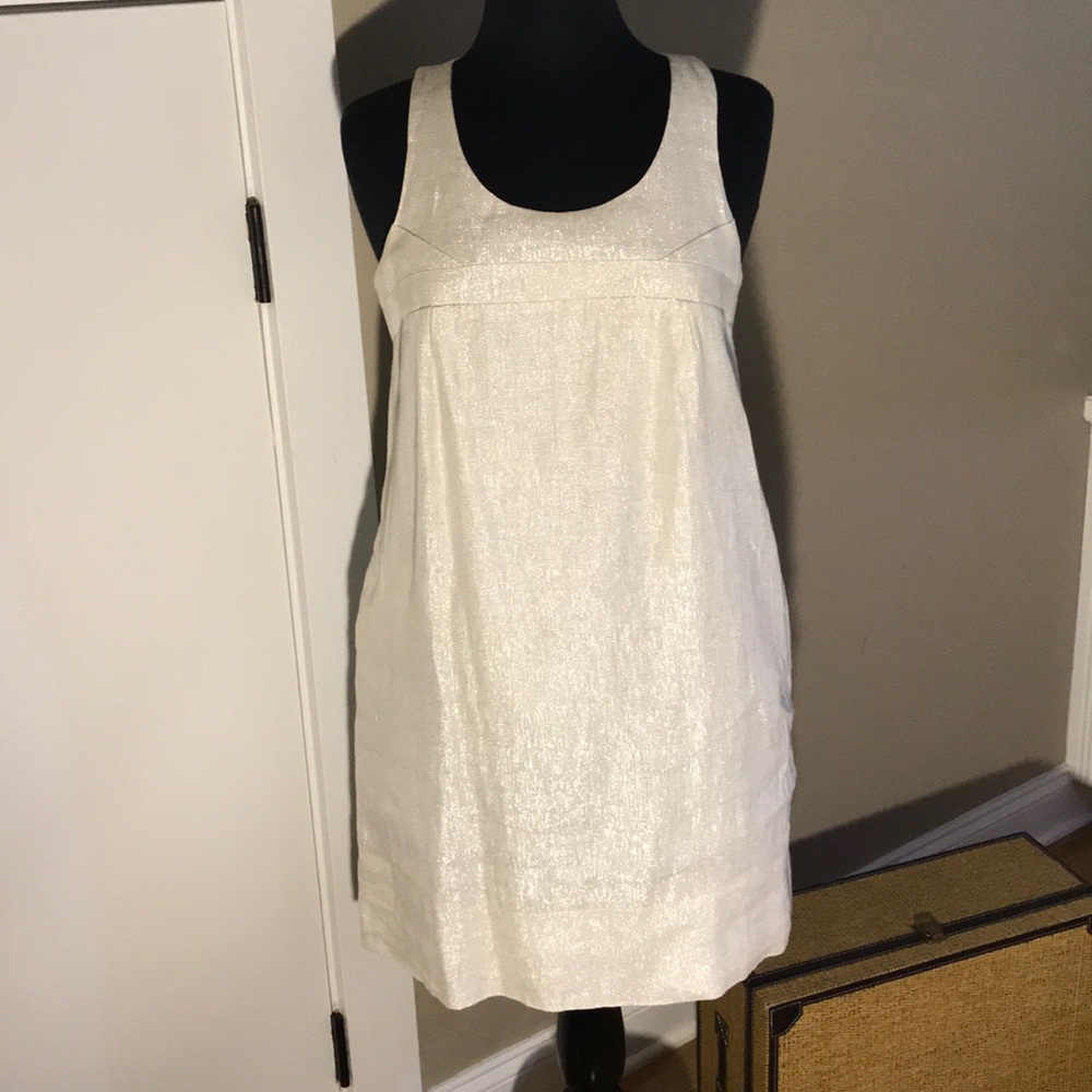 Kenneth Cole Linen Gold Shimmer Dress Sz 10